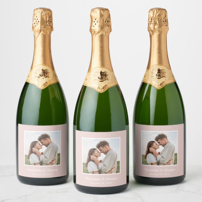 Photo Engagement Party Blush Pink Sparkling Wine Label (Bottles)