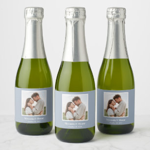 Photo Engagement Party Dusty Blue Sparkling Wine Label