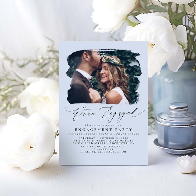 Photo Engagement Party Invitations - We're Engaged (Dusty Blue Engagement Party Photo Invitations)