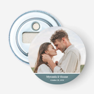 Photo Engagement Party Teal Button Bottle Opener