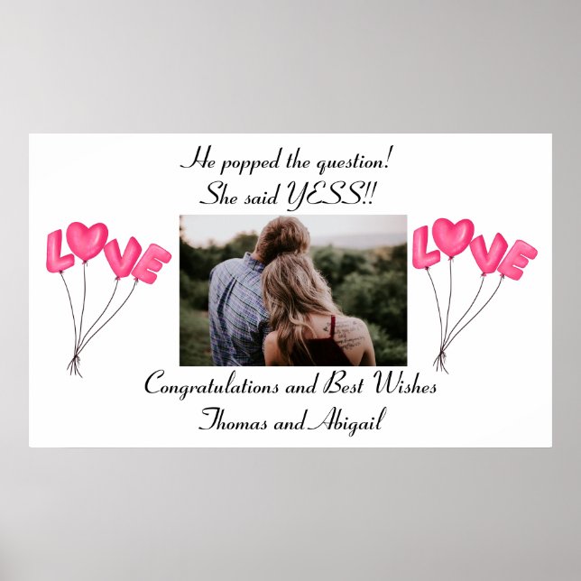Photo Engagement poster Pink Love Balloons (Front)