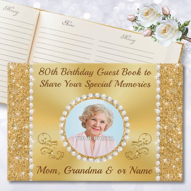 Photo étonnante, 80e Anniversaire Livre d'Invité (Guest book for 80th birthday party. 80th birthday memory book ideas. 80th birthday party ideas. Mom.)