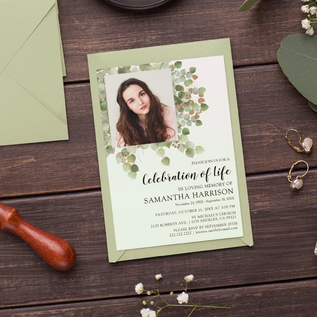  Photo Eucalyptus Funeral Celebration of Life Invitation (Creator Uploaded)