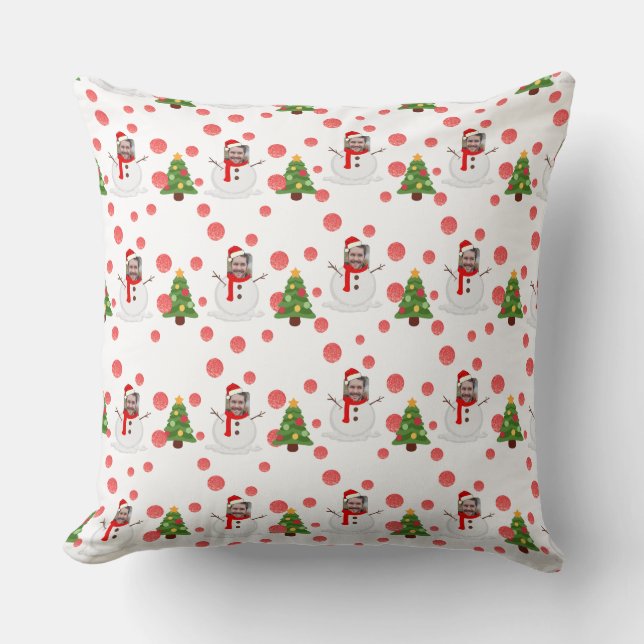 Photo Face Funny Personalized Snowman Christmas Throw Pillow (Front)