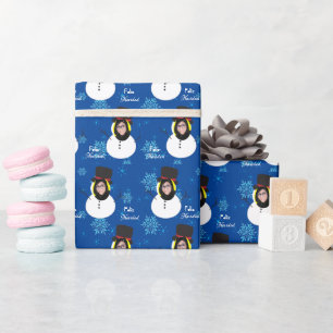 Photo Face Snowman Merry Christmas in spanish Wrapping Paper