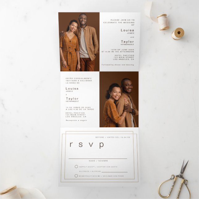 Photo Faire-part de mariage bilingue - Tout en un (Intérieur)