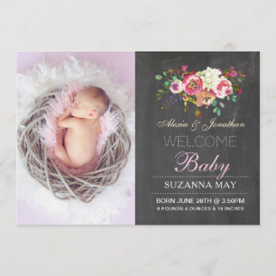 Photo Faire-part de naissance Baby Girl Stats Cart