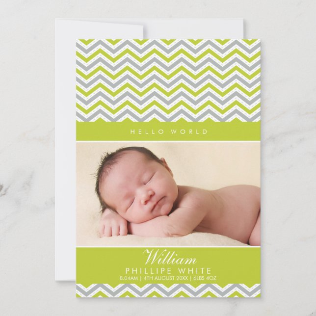 PHOTO FAIRE-PART DE NAISSANCE doux chevron citron  (Devant)