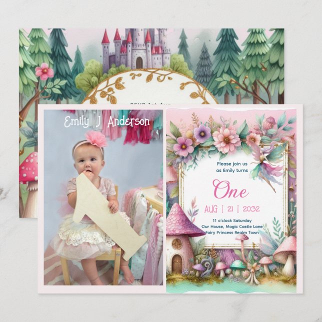 PHOTO Fairy Princess Birthday Party Pink Fairycore Invitation (Front/Back)