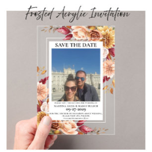 Photo Fall Floral Save the date Acrylic Invitations