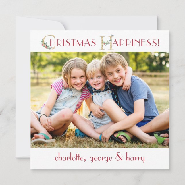 Photo famille Noël Bonheur Carte de vacances appar (Devant)