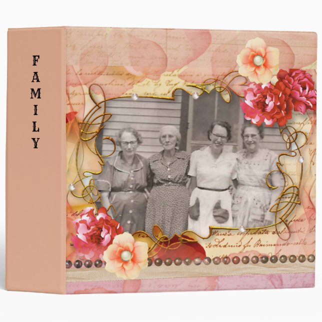 Photo Family Genealogy Shabby Chic Binder (Front/Spine)