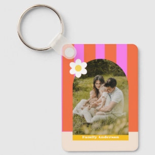 Photo family modern stripes colourful retro keychain