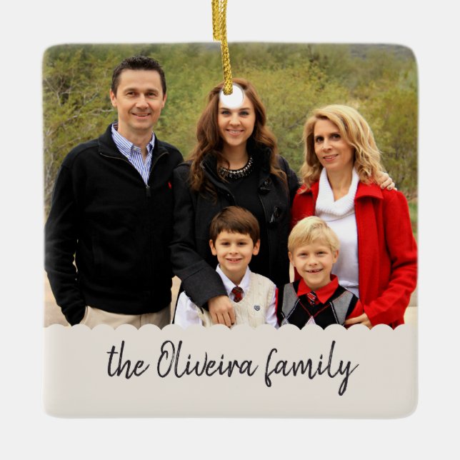 Photo Family Name Double Sided Christmas Picture C Ceramic Ornament (Front)