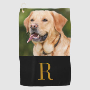 Photo Family Pet Personalized Monogram Black Golf Towel