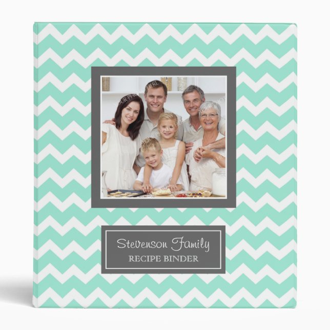 Photo Family  Recipe Binder Chevron Aqua (Front)