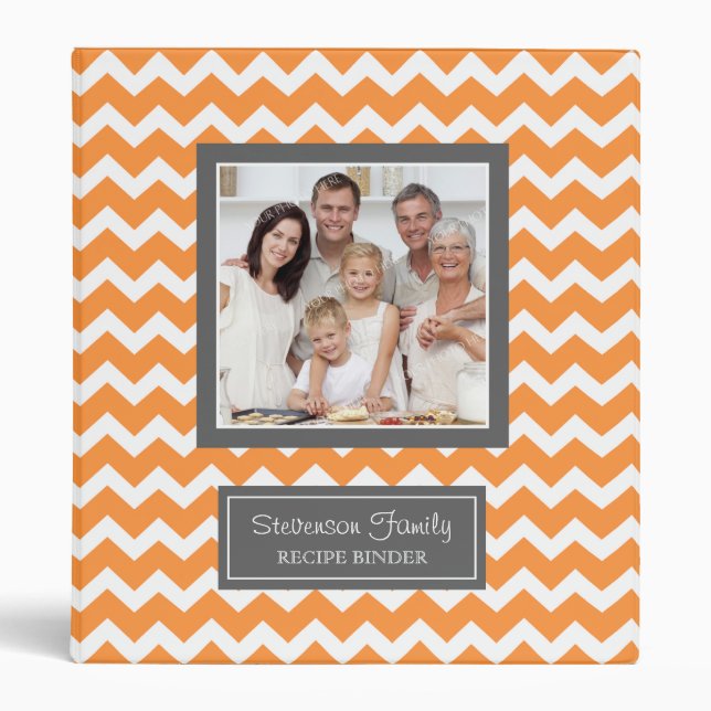 Photo Family  Recipe Binder Chevron Orange (Front)