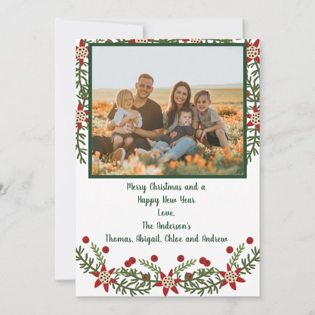 Photo Family Red Green Christmas card (Front)