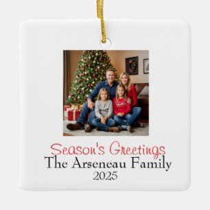 Photo Family Season's Greetings Personalize Ceramic Ornament