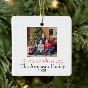 Photo Family Season's Greetings Personalize Ceramic Ornament