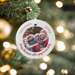 Photo family story quote red Christmas Glass Ornament