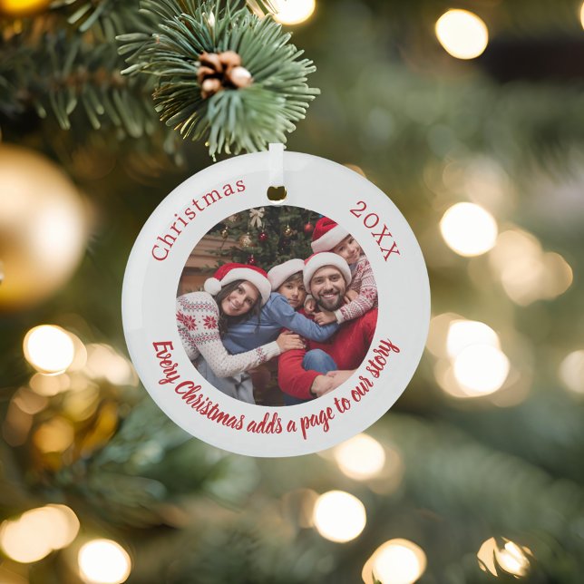 Photo family story quote red Christmas Glass Ornament (Creator Uploaded)
