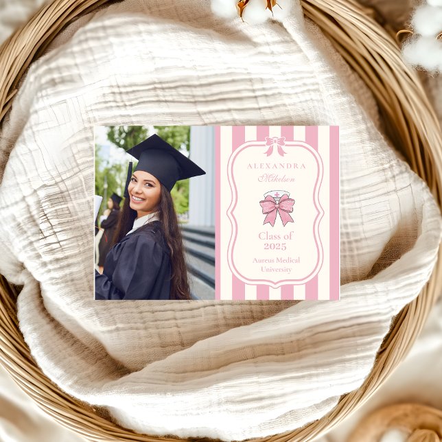  Photo Fancy Coquette Pink Bow Nurse Graduation Announcement (Creator Uploaded)