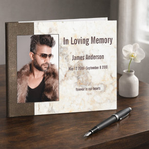 Photo Faux Leather Marble Memorial Guest Book