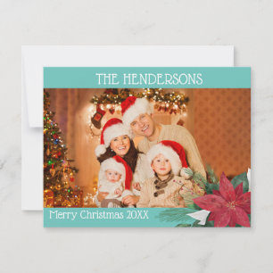 Photo Festive Christmas Poinsettia Holiday Card