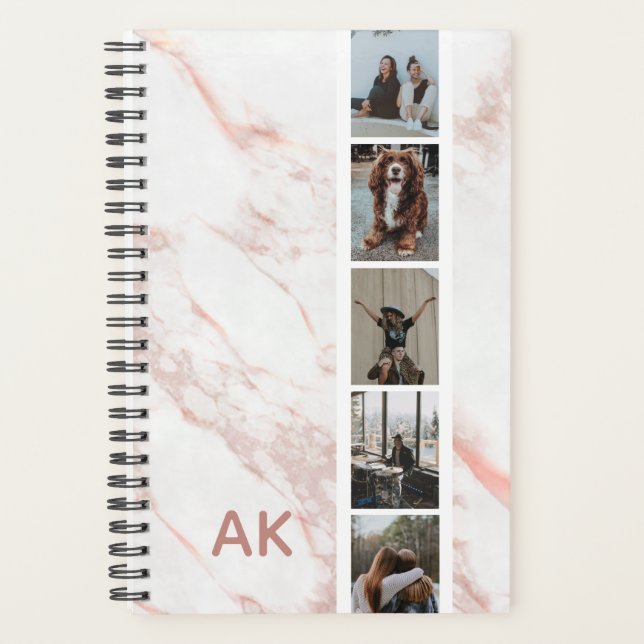 Photo Film Strip Faux Pink Marble Personalized Planner (Front)