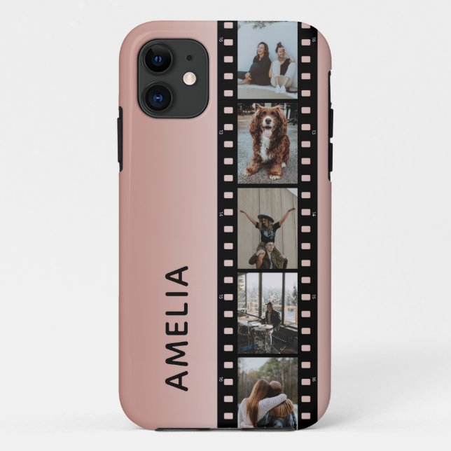 Photo Film Strip Faux Pink Ombre Personalized  Case-Mate iPhone Case (Back)