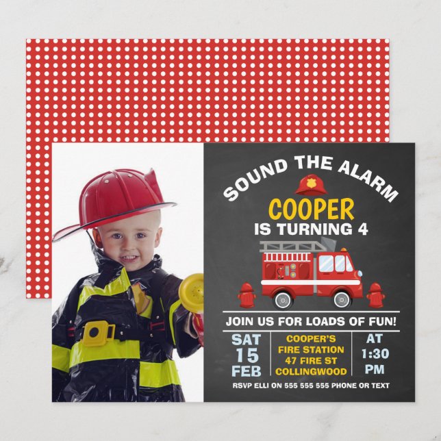 Photo Fire Engine And Hydrant Birthday Invitation (Front/Back)