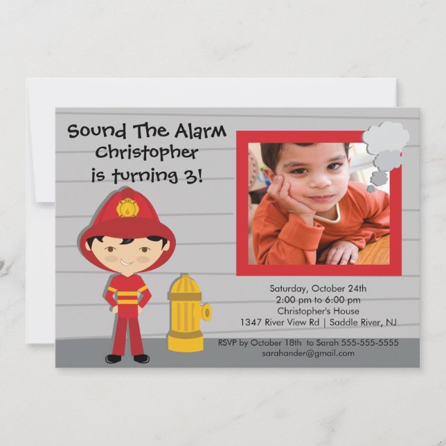Photo Fireman Boy Firetruck Birthday Party Invitation (Front)