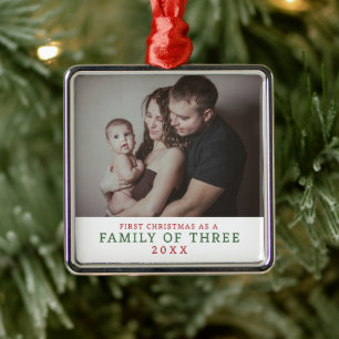 Photo First Christmas As Family of Three Metal Ornament