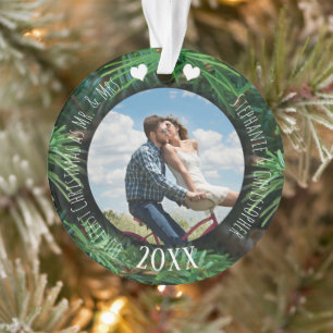 Photo First Christmas as Mr & Mrs Newlywed Pine Ornament