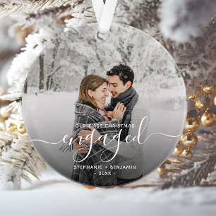 Photo First Christmas Engagé White Script