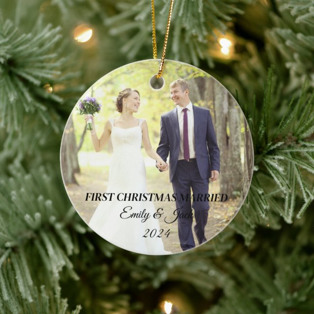 Photo first christmas married ceramic ornament (Tree)