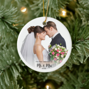 Photo  First Christmas Mr and Mrs Personalized Ceramic Ornament