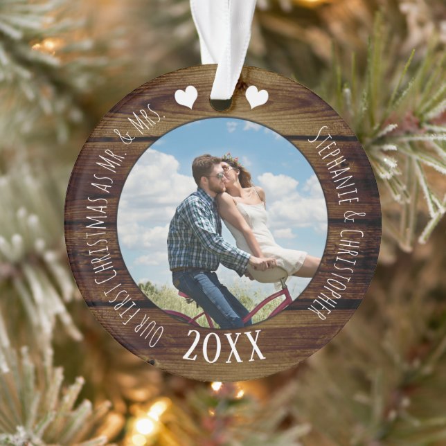 Photo First Christmas Mr & Mrs Double Sided Ornament (Tree)