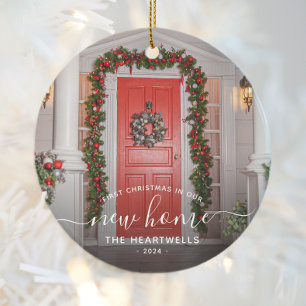 Photo First Christmas New Home White Script Ceramic Ornament