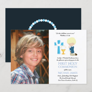 PHOTO First Holy Communion Invitations BLONDE BOY
