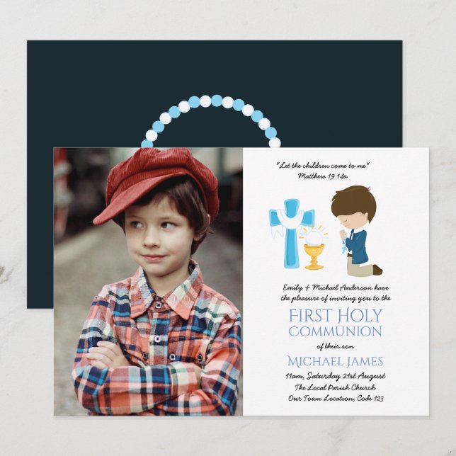 PHOTO First Holy Communion Invitations GARÇONS CUT (Devant / Derrière)