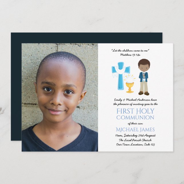 PHOTO First Holy Communion Invites Ethnic BOY (Front/Back)
