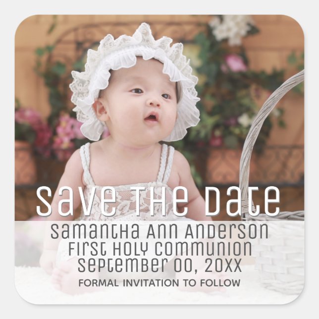 Photo first holy communion minimalist modern DIY Square Sticker (Front)
