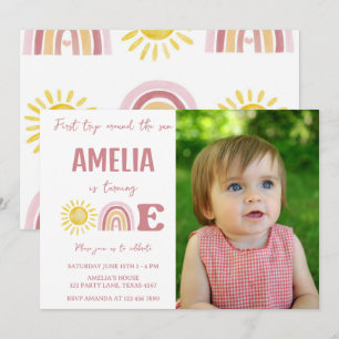 Photo First Trip Around the Sun Boho 1st Birthday  Invitation