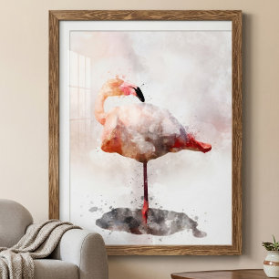 Photo Flamant rose debout en impression d'art à l'aquare