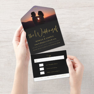 Photo Flap Black Wedding Foil All In One Invitation