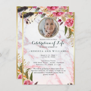 Photo Floral Blush Elegant Celebration of Life Invitation