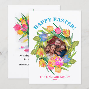 Photo Floral Frame Happy Easter Holiday Card