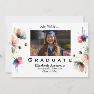 Photo Floral Grad Party Invitation Personalize
